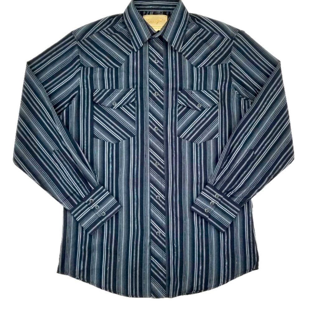 Wrangler NWT Black / Metallic Silver Western Cowboy Long Sleeve Shirt, Size Lg - Picture 1 of 8